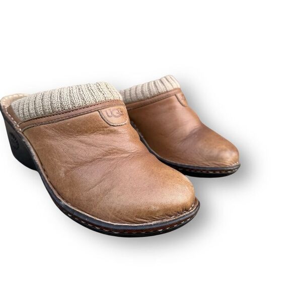 UGG Women's Gael Wedge Slip-on Winter Clogs Brown Leather Shearling Size 7 - Picture 3 of 13